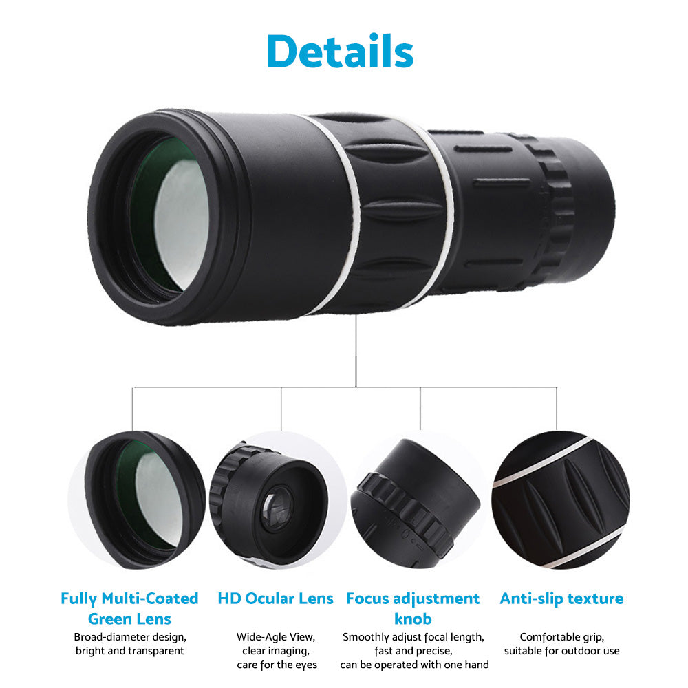 High-Powered Wide-Angle Monocular Telescope Suitable For Single-Handed Use with Night Vision