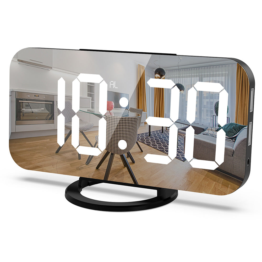 Digital Alarm Clock with Mirror LED Display Suitable For Wall & Bedroom, Snooze Function, Dim Mode