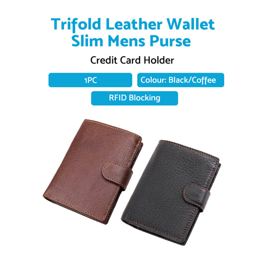 RFID Blocking Slim Leather Trifold Wallet With Credit Card Holder For Men