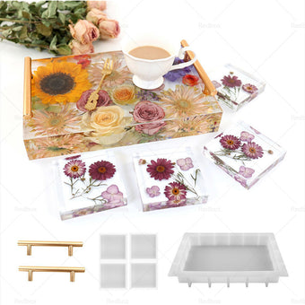 compare product Silicone Epoxy Resin Casting Tray Mold 13. 5 inch  Deep Rectangle Mold4 Coaster Mold