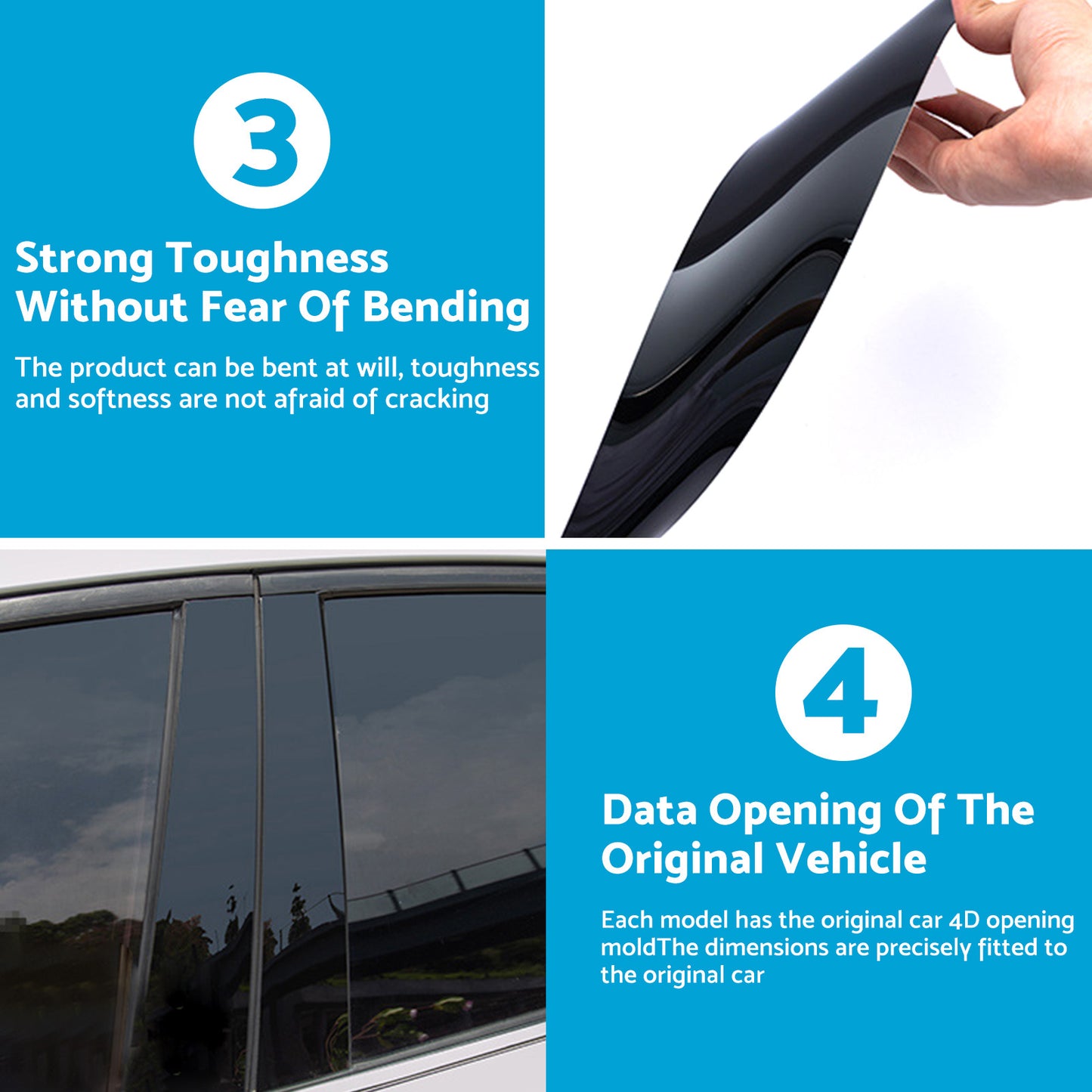 Gloss Black Pillar Posts Door Trim Cover Suitable For Toyota RAV4 2019-2024