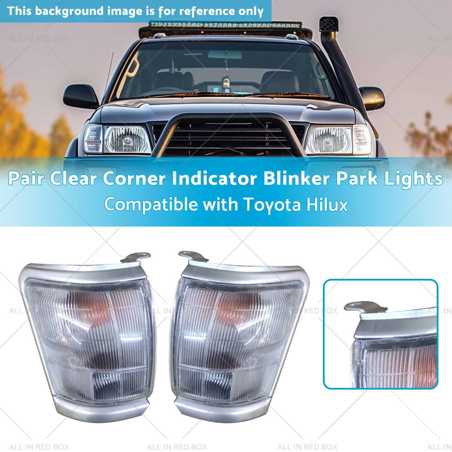 {{ Pair Clear Corner Indicator Blinker Park Lights Suitable for 97-01 Toyota Hilux }} - Buy Car Parts Online at {{ Kaka Auto Parts }}.
