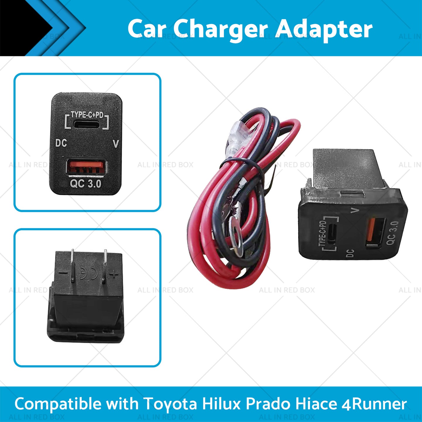 {{ TYPE C  VOLT  QC 3. 0 USB CHARGER Suitable for Toyota Hilux Prado BLUE LED 12v }} - Buy Car Parts Online at {{ Kaka Auto Parts }}.