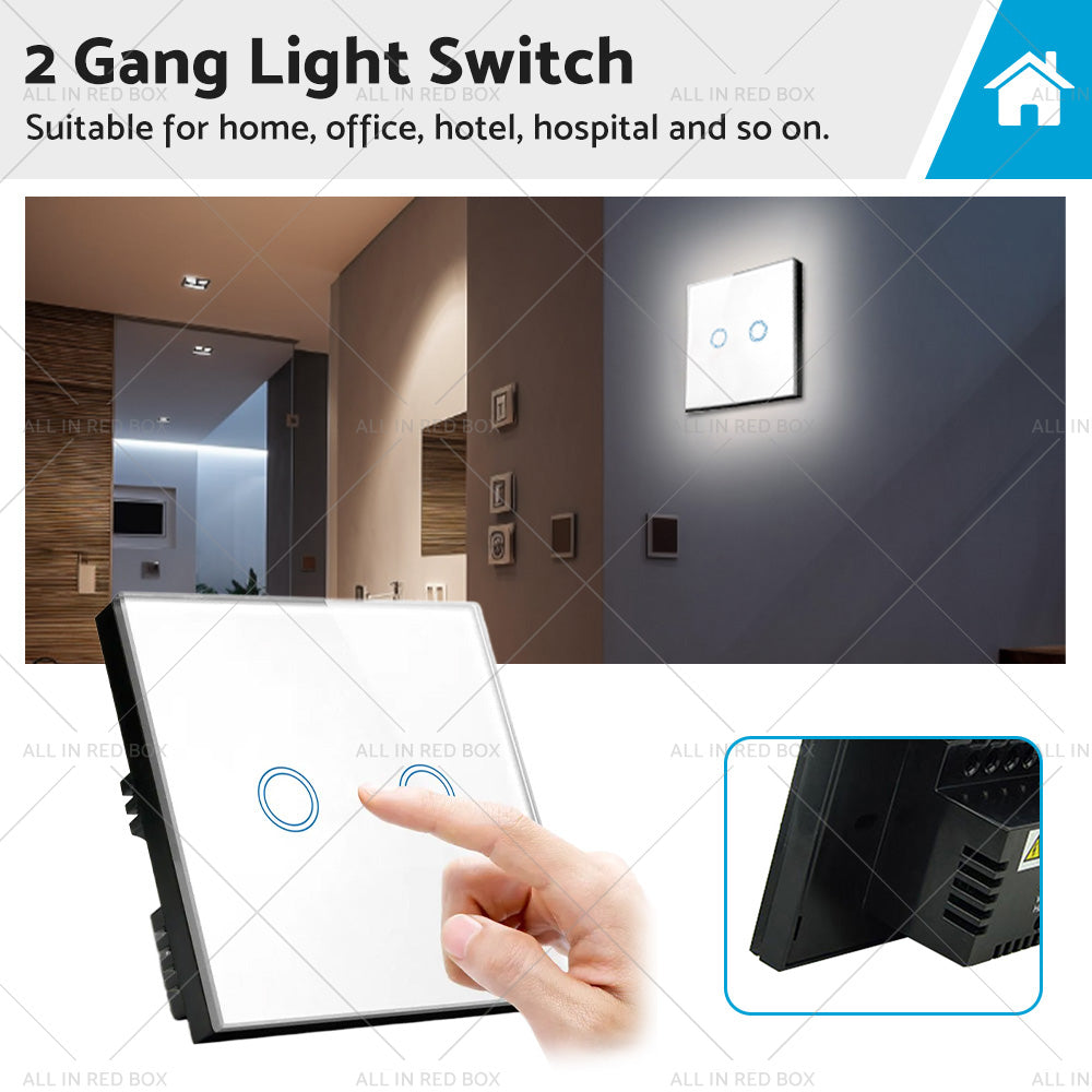 {{ 87x87mm Touch Wall Light Switch LED 2 Gang 1way Touch Glass Switch }} - Buy Car Parts Online at {{ Kaka Auto Parts }}.
