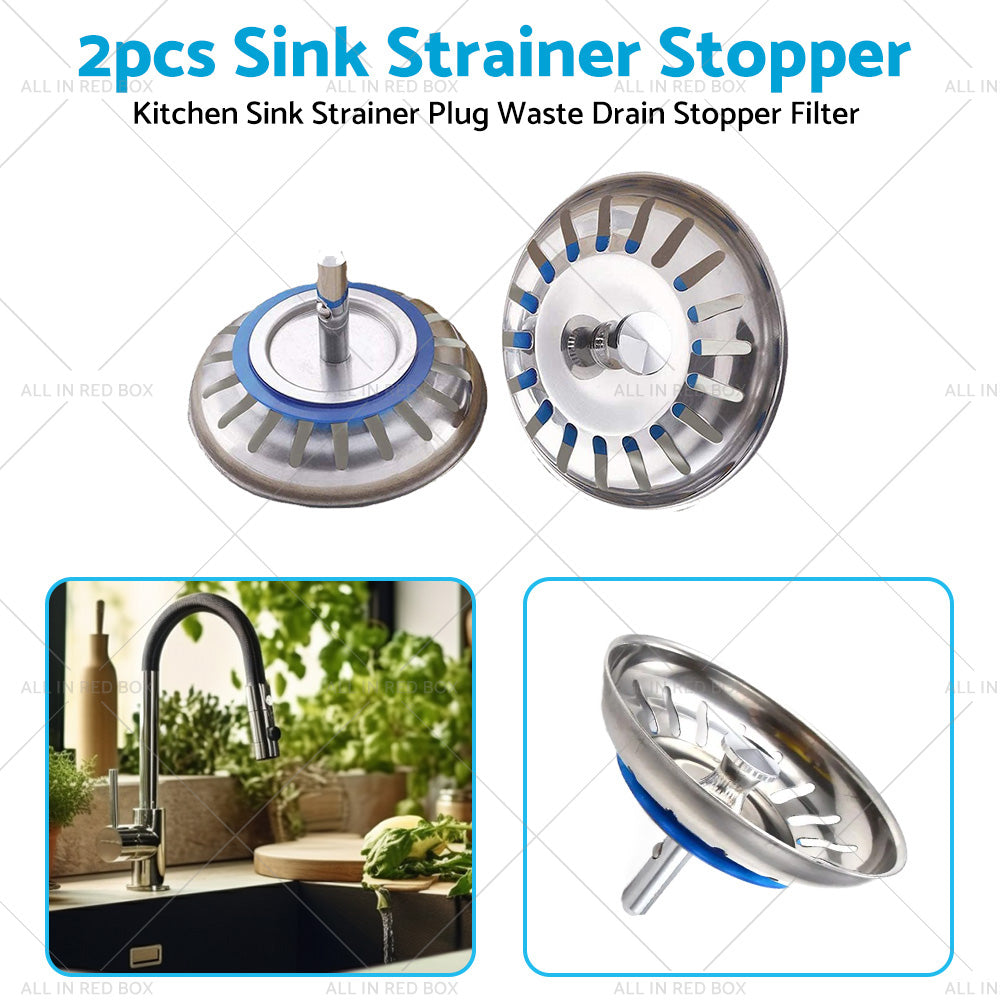{{ 2PCS Kitchen Sink Strainer Plug Waste Drain Stopper Filter Stainless Steel }} - Buy Car Parts Online at {{ Kaka Auto Parts }}.