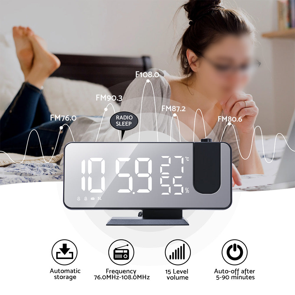 Projection on Ceiling Digital Dual Alarm Clock Bedroom Radio LED Big Screen