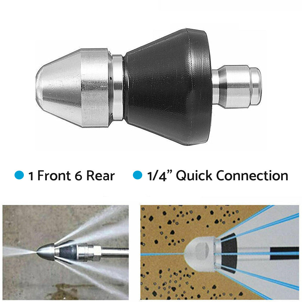 High-Pressure Drain Nozzle Suitable For Sewer Pipe Cleaning With 1 Front & 6 Rear Jets