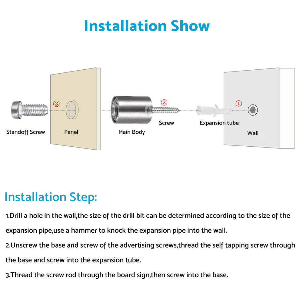 20x Stainless Steel Standoff Bolts Suitable For Sign and Advertisement Mounting