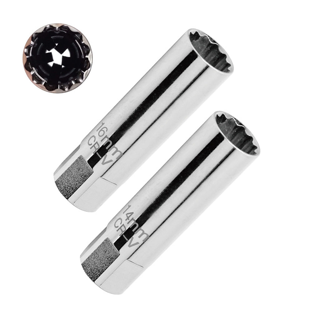 14mm and 16mm 12 Point Deep Thin Wall Spark Plug Socket 3/8 Inch Drive Suitable For Auto Car Removal