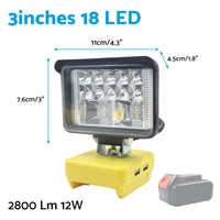 Torch Lamp LED Flood Work Light Tool Suitable for DeWalt 18V 20V Lithium Battery