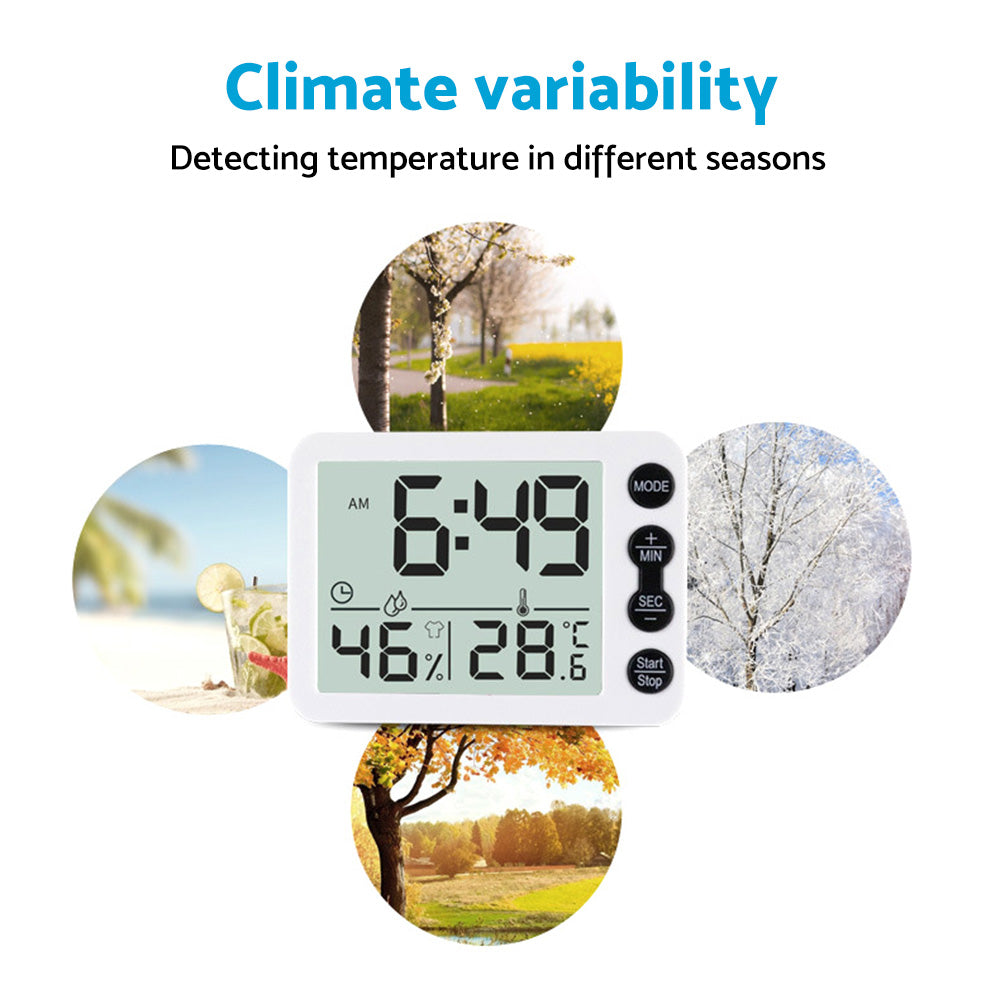 Small Mini Digital Clock with Temperature Display Suitable For Travel, LCD LED, Alarm, Battery Operated – Black & White