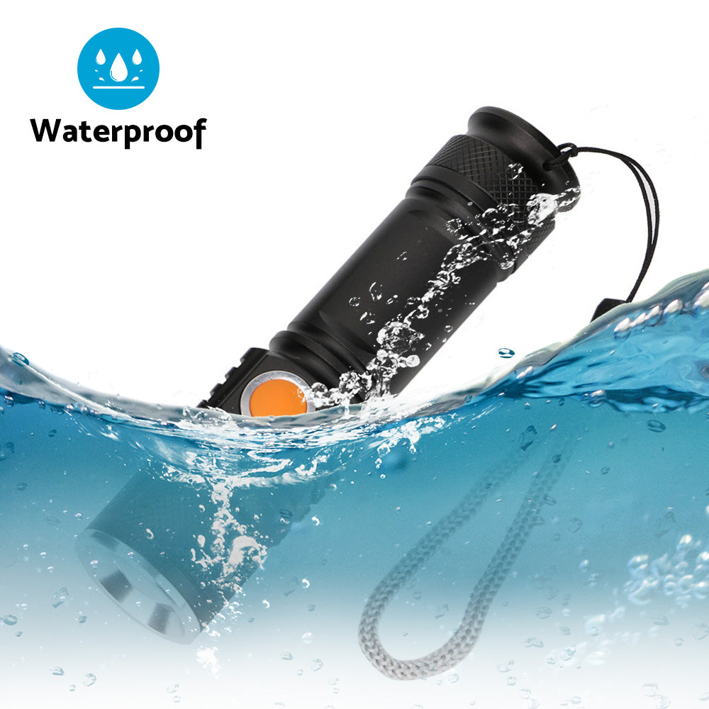 2PCS USB Rechargeable LED Flashlight Waterproof Torch Black