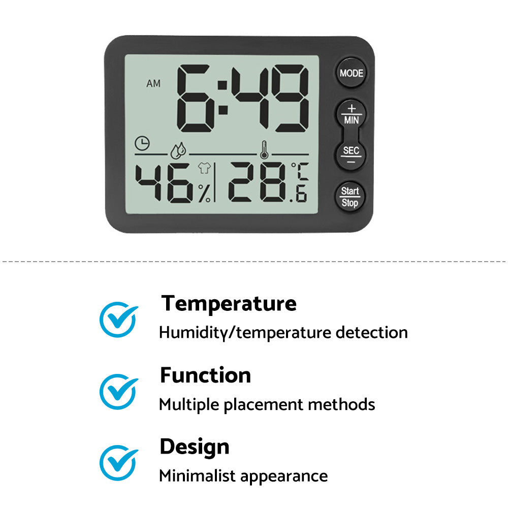 Small Mini Digital Clock with Temperature Display Suitable For Travel, LCD LED, Alarm, Battery Operated – Black & White