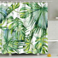 {{ Bathroom Fabric Shower Curtain 12 Hook Set Water Resistant Tropical Plants Panel }} - Buy Car Parts Online at {{ Kaka Auto Parts }}.