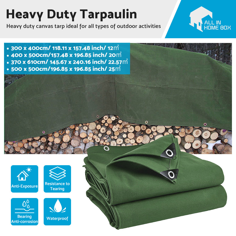 Heavy Duty Waterproof Canvas Tarp 3 Sizes Suitable For Outdoor Sun and Dust Protection